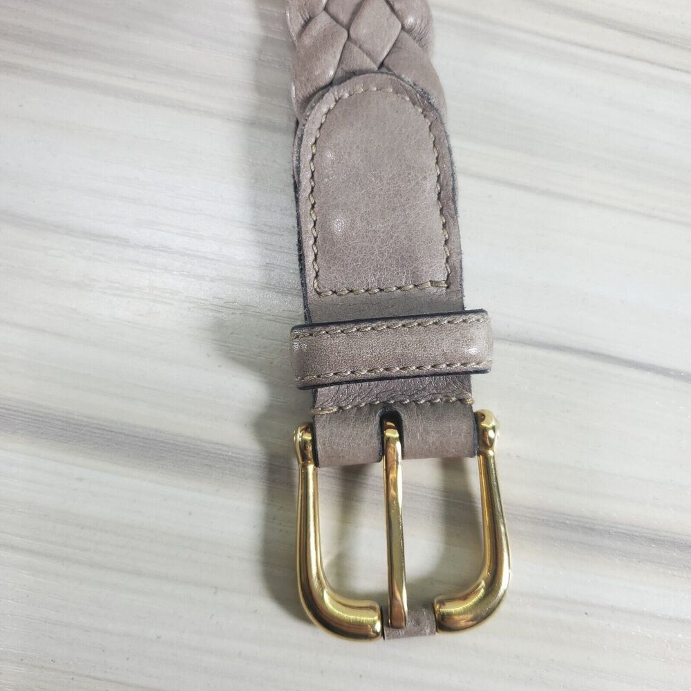 34/35/36 1" Vintage Christian Dior Italy Leather Braided Taupe Belt Women's - Picture 2 of 11